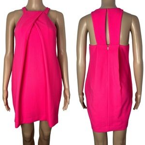Trina Turk Felisha Pleated Front Halter Cut Out Pink Shift Dress